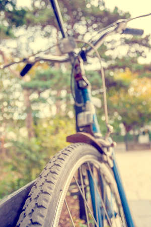 Close-up of a vintage old blue bikeの写真素材