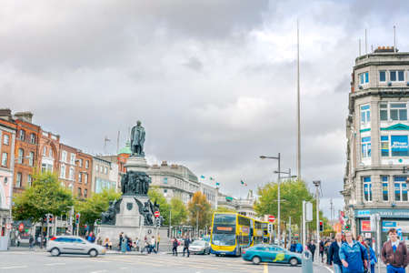 Dublin, Ireland - Oct 18, 2014: View of traffic and people on Oconnell Street in Dublin, Ireland on October 18, 2014のeditorial素材