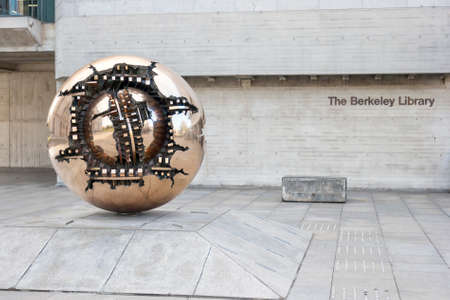 Dublin, Ireland - Oct 15: Abstract spherical metal world sculpture at The Berkeley Library at Trinity College in Dublin, Ireland on Feb 15, 2014のeditorial素材