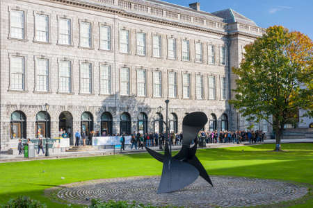 Dublin, Ireland - Oct 25, 2014: View of the people queue at the front of the Book of Kells at Trinity College in Dublin, Ireland on October 25, 2014のeditorial素材