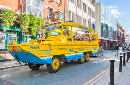 Dublin, Ireland - Oct 25, 2014: People enjoying a  Viking Splash Tour in Dublin, Ireland on October 25, 2014のeditorial素材