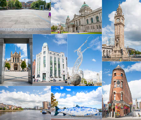 Belfast, Northern Ireland - Aug 19, 2014: Collages of different Belfast city principal landmarks in Belfast, Northern Ireland on August 19, 2014のeditorial素材