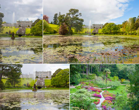 Enniskerry, Ireland - May 11, 2014: Collage of different pictures of Powerscourt state garden in Sniskerry, Ireland on May 11, 2014のeditorial素材