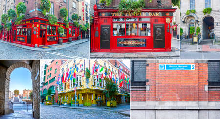 Dublin, Ireland - Oct 25, 2014: Collage of different landmarks around tample bar in Dublin, Ireland on October 25, 2014のeditorial素材