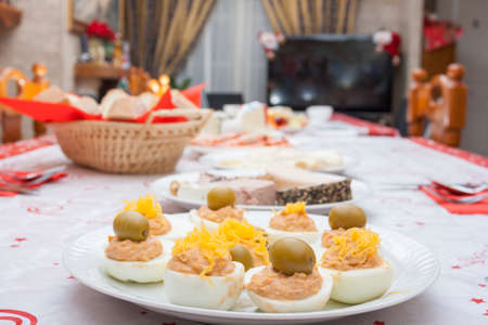 Deviled eggs at christmas eve dinner in the livingroom