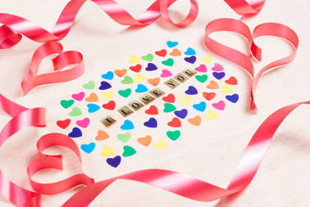 I love you message with sticks heartsの写真素材