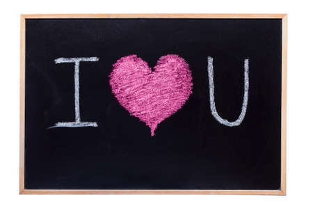 I love you written on a blackboard isolated on white backgroundの写真素材