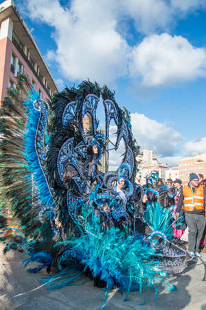 Malaga, Spain - Feb 08, 2015: Man dressing a tipical custome in the carnival parade in Malaga, Spain on February 08, 2015のeditorial素材