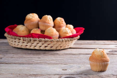 Closeup of a cupcake with an amount at backgroundの写真素材