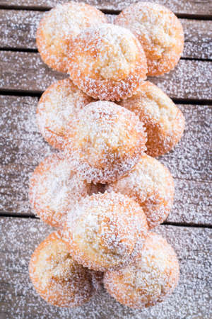 Closeup ofa pyramid of fresh homemade cupcake