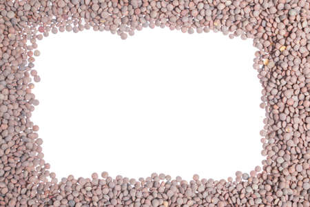 Raw lentils frame with background on whiteの写真素材