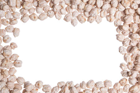 Raw chickpeas frame with background on whiteの写真素材
