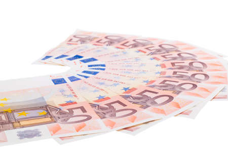 Fifty euro banknote fan isolated on white background