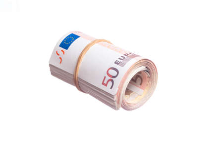 Fifty euro roll isolated on white backgroundの写真素材