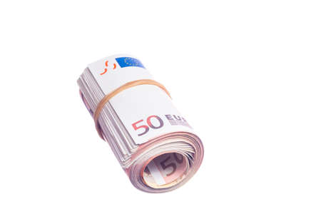 Fifty euro roll isolated on white backgroundの写真素材