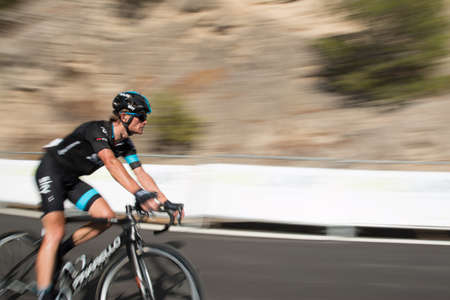 Malaga, Spain - August 23, 2015: Vasili Kiryienka on the Caminito del Rey stage at Tour of Spain in Malaga, Spain on August 23, 2015のeditorial素材