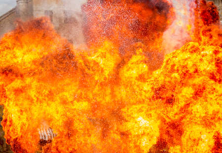 Abstract of huge fire flame with sparks and blaze explodingの写真素材
