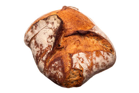 From above of  rustic homemade bread isolated on white background