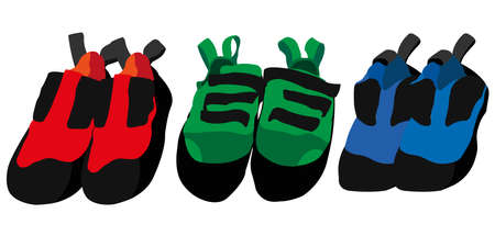 Vector illustration of pairs of climbing shoes of three bright colorsのイラスト素材