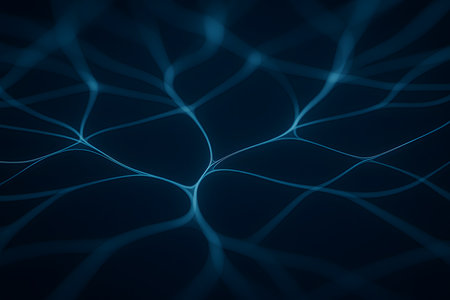 abstract blue background with glowing lines and dots. 3d renderingの素材