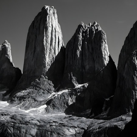 Dramatic Black and White Granite Peaks under Clear Skyの素材