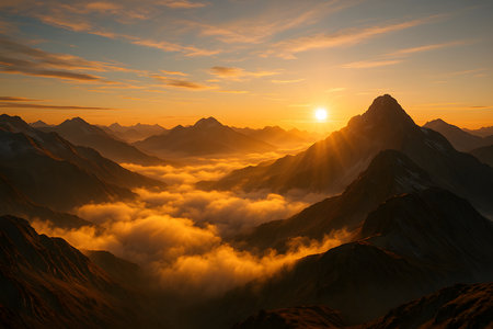 Mountain landscape at sunset. Caucasus, Dombay, Russiaの素材