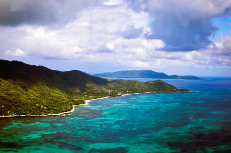 Picturesque landscape of Seychelles island from highの写真素材