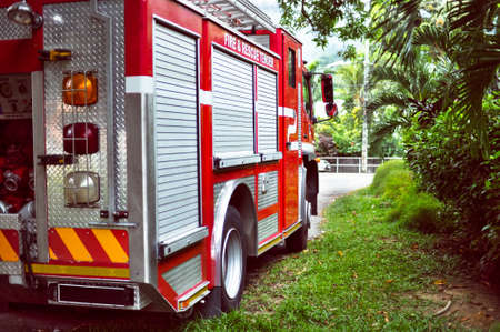 Fire and rescue tender red engine of Seyshelles outdoor behind viewの写真素材
