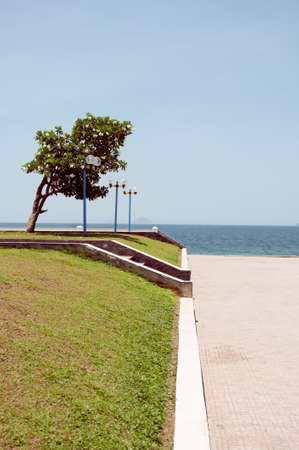 Spacious seafront inside city with lawn and lanterns Nha Trang Vietnamの写真素材