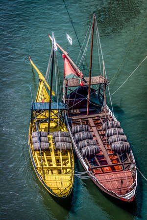 Rabelo boats, traditional Port Wine transports on Douro river.の写真素材