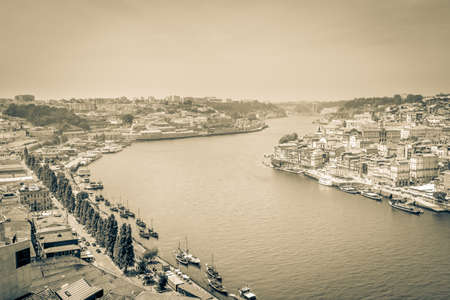 Douro river in Porto and villa nova di Gaya, Portugal.の写真素材