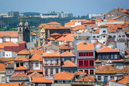 Bird view of orange roofs and houses in Portugal, Porto.のeditorial素材