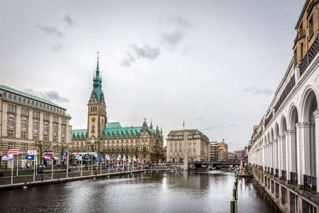 View of Hamburg old town with town hall and Alster river in Hamburg, Germanyのeditorial素材