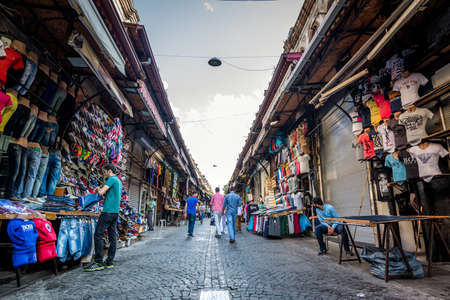 Istanbul, Turkey - July 07, 2015: People are shopping in the street market of Istanbul. Male clothing in the turkish market.のeditorial素材