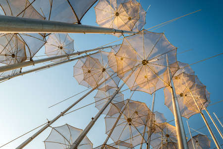 Umbrellas sculpture on Thessalonikis sea front.のeditorial素材