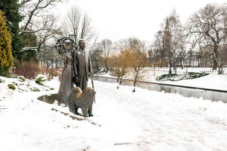 Riga, Latvia - February 20, 2016: Monument to George Armitstead. Sculpture in the city of Riga in front of the Latvian National Opera.のeditorial素材