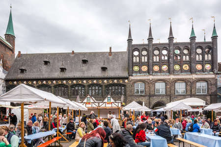 Lubeck, Germany - May 31, 2015: People are spending time on Market Square of Lubeck in Germanyのeditorial素材