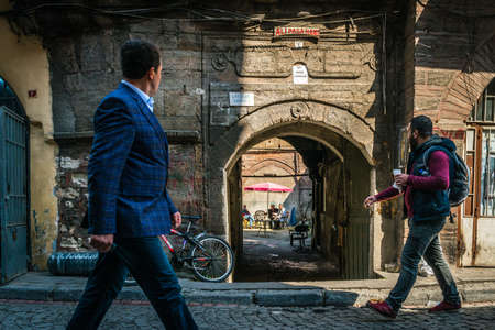 Istanbul, Turkey - March 10, 2015: Turkish men are walking in the streets of Istanbul, Turkeyのeditorial素材