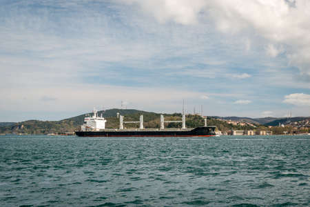 Cargo ship in Bosphorus in Istanbul, Turkeyの写真素材