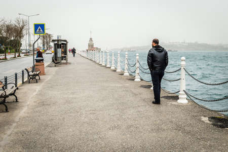 Istanbul, Turkey - March 24, 2016: People are walking on the coast of Bosphorus in Uskudar, Istanbulのeditorial素材