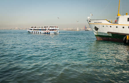 Istanbul, Turkey - April 06, 2016: Ferry boat leaving the pier of Kadikoy in Istanbul, Turkeyのeditorial素材