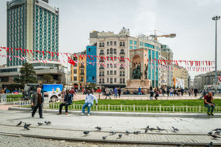 Istanbul, Turkey - April 08, 2016: People are walking near the Republic Monument at Taksim square in Istanbul, Turkeyのeditorial素材