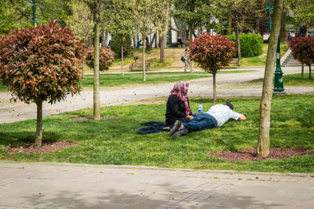 Istanbul, Turkey - April 08, 2016: People are spending their free time in Gezi park in Istanbul, Turkeyのeditorial素材
