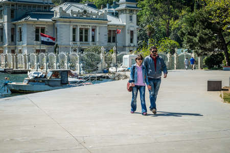 Istanbul, Turkey - April 17, 2016: Couple is walking on the coast of Bebek in Istanbul, Turkeyのeditorial素材