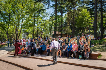 Istanbul, Turkey - April 17, 2016: People are resting in the Emirgan park on weekend in Istanbul, Turkeyのeditorial素材