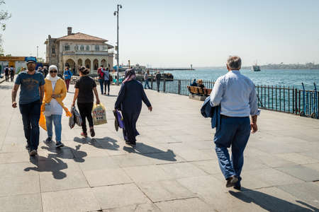 Istanbul, Turkey - April 20, 2016: People are walking on the coast of Kadikoy near the port in Istanbul, Turkeyのeditorial素材