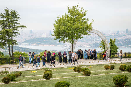 Istanbul, Turkey - April 23, 2016: Local people and tourists are walking and taking photos on the top of the Camlica hill in Istanbul, Turkeyのeditorial素材
