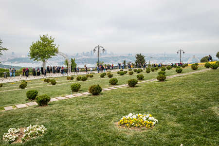 Istanbul, Turkey - April 23, 2016: Local people and tourists are walking and taking photos on the top of the Camlica hill in Istanbul, Turkeyのeditorial素材