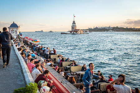Istanbul, Turkey - April 25, 2016: People are spending leasure time and meeting sunset in Uskudar in Istanbul, Turkeyのeditorial素材