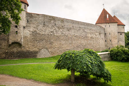 Historical Fortress wall and tower of Old Town, Tallinn, Estoniaのeditorial素材